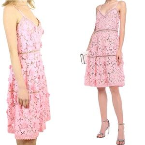 NWT Michael Kors (Carnation Pink) Floral Appliqué Embellished Lace Dress- Size 6